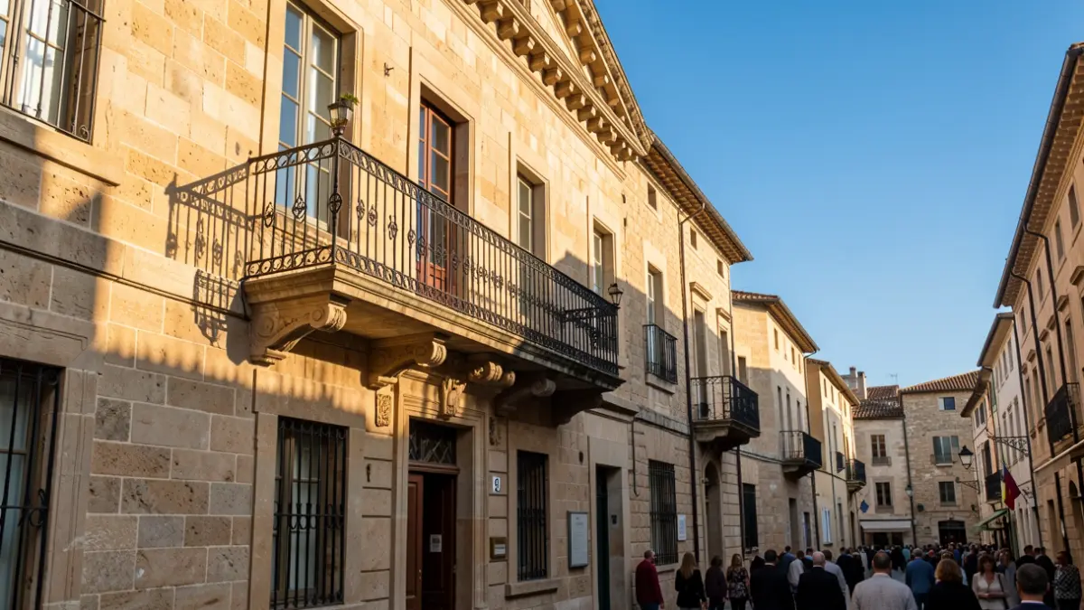 Fachada del ayuntamiento de Palamós en un día soleado.
