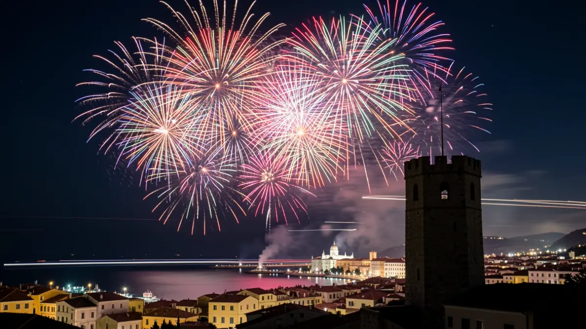 Espectacle de focs artificials sobre la costa de Tarragona.