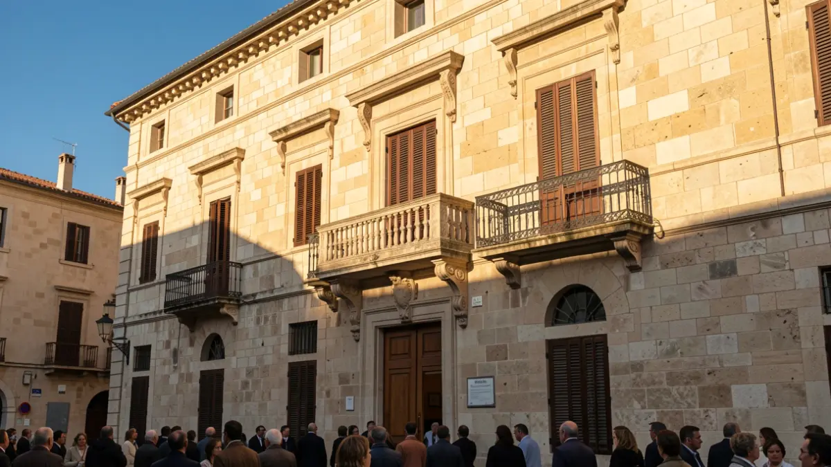 Façana de l'Ajuntament de Terrassa en un dia assolellat.