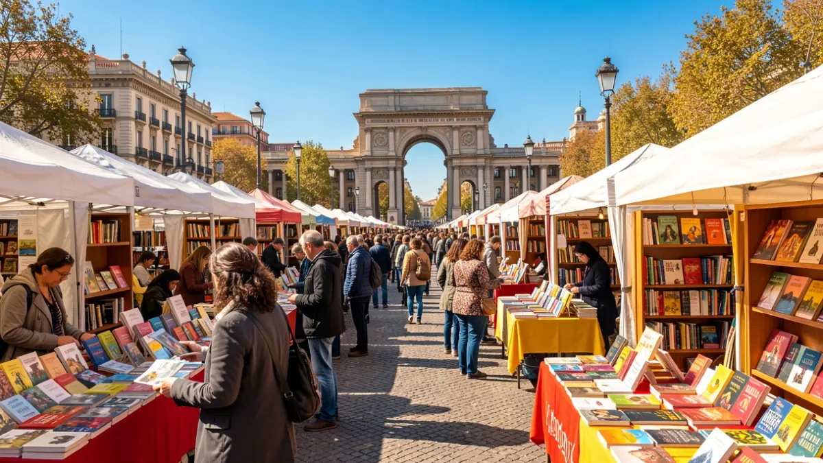 Image of the Setmana del Llibre en Català in Barcelona with book stalls and people browsing.