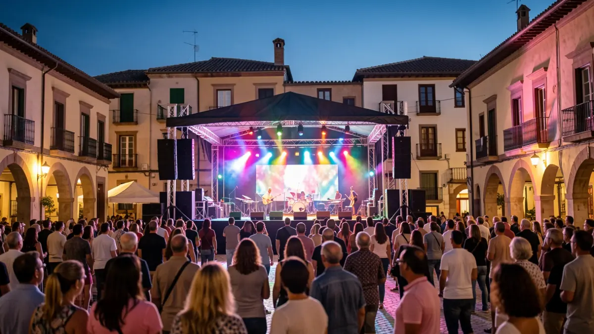 Escenario de un festival de música en Figueres al atardecer.