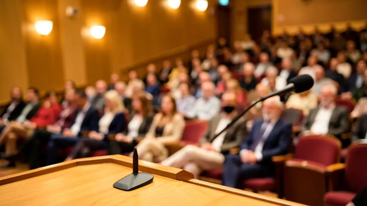 Generic image of a microphone on a podium.