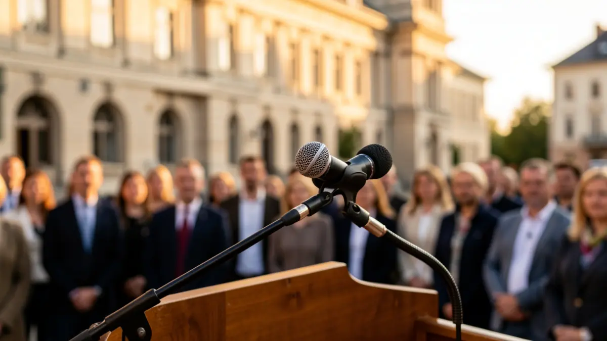 Generic image of a microphone on a podium.