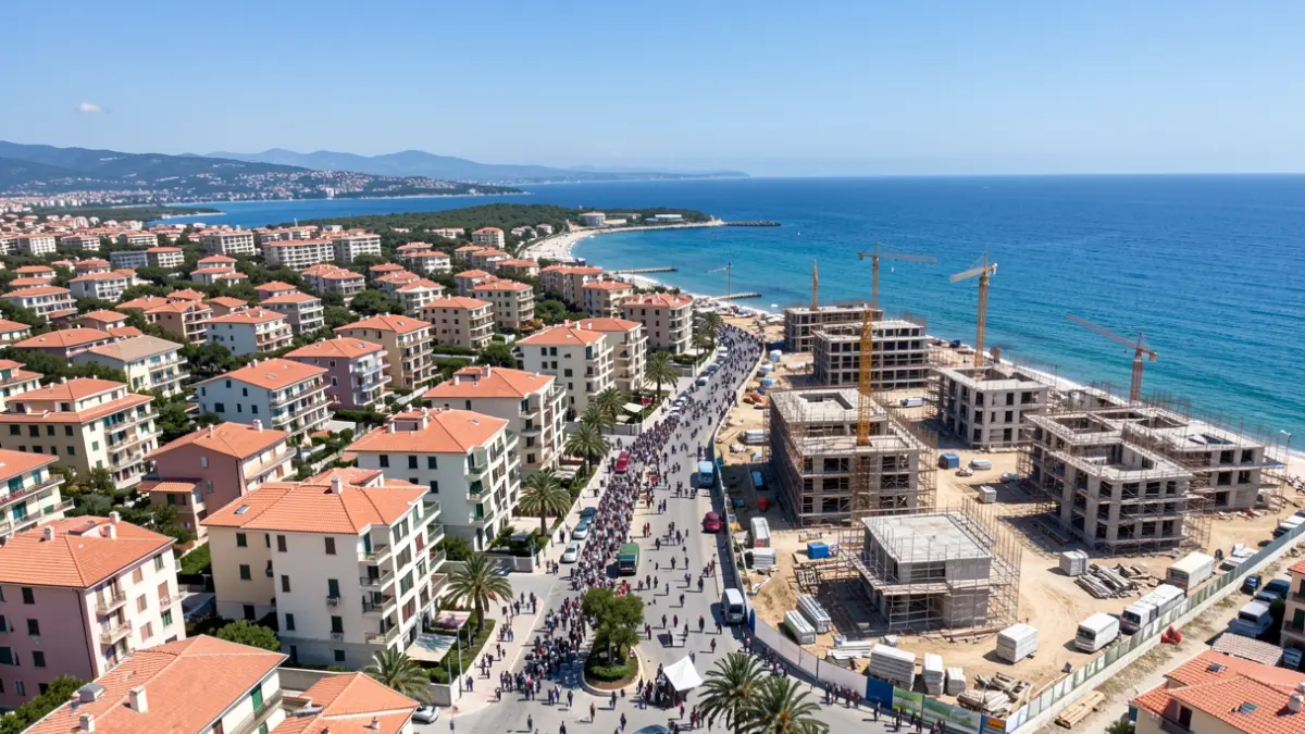Vista aérea de nuevas construcciones de viviendas en la costa de las Terres de l'Ebre.