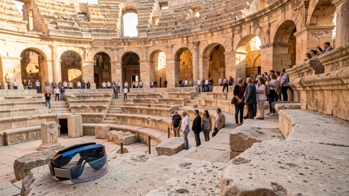 Generic image of the interior of the Tarragona Amphitheatre with mixed reality glasses.