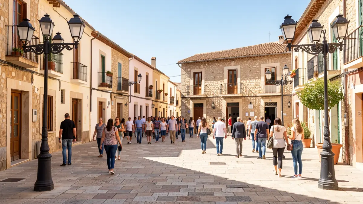 Scene of a square in l'Ampolla during summer activities.