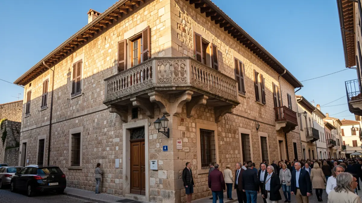 Imagen genérica de un edificio de piedra con balcón.