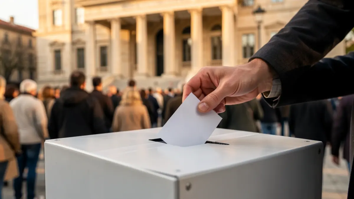 Una mà diposita un vot en una urna davant del Parlament de Catalunya.