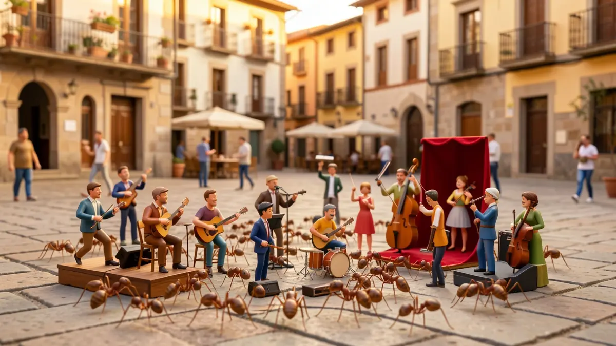 Imagen genérica de una colonia de arte, con figuras realizando actividades culturales.