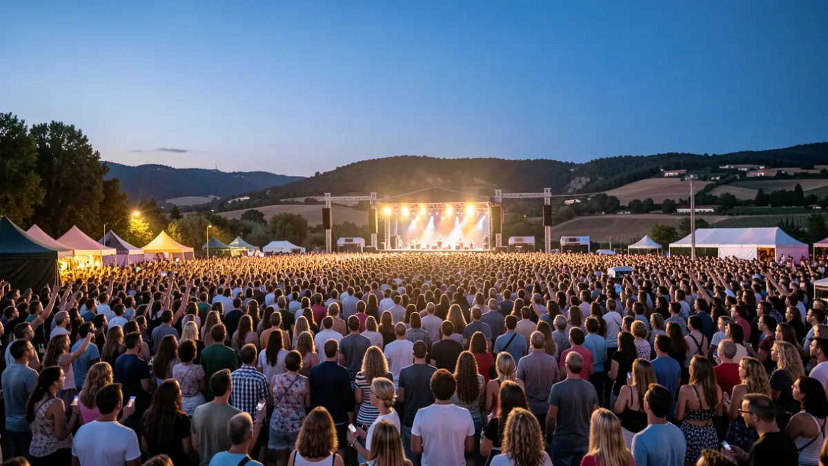 Imagen genérica de un festival de música al aire libre al atardecer.