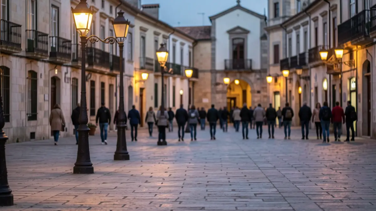 Imatge genèrica d'una plaça de Girona al capvespre.