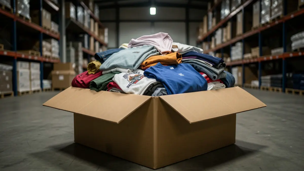 Generic image of stacked counterfeit textile products.