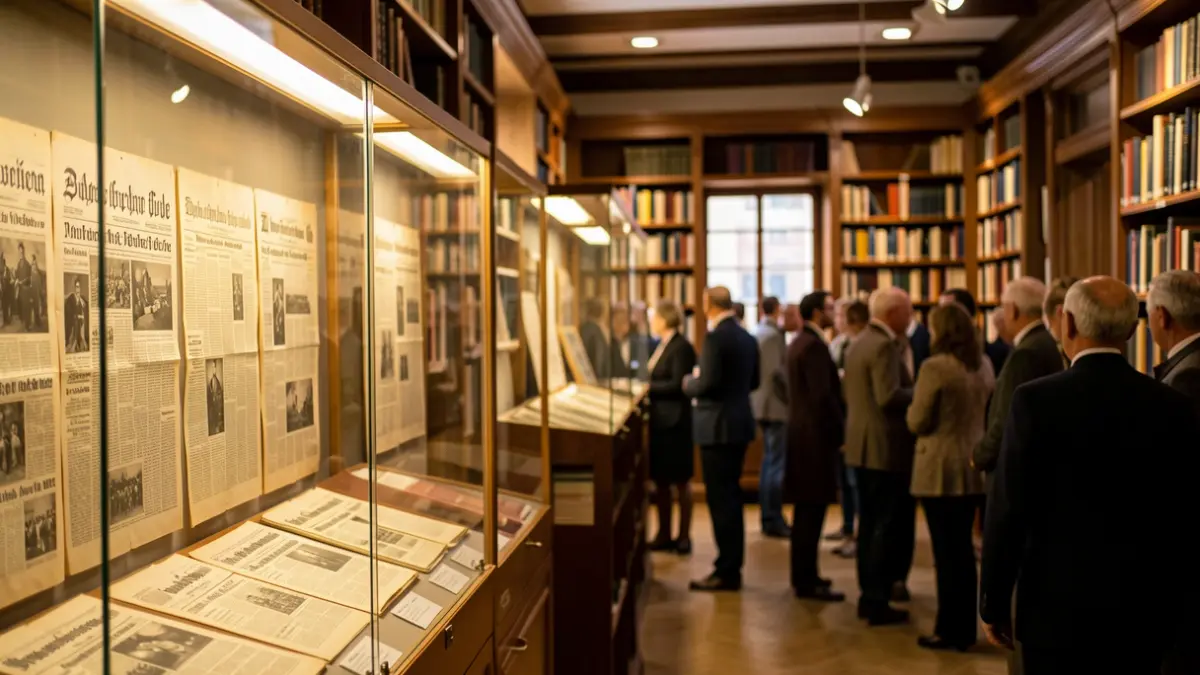Imatge genèrica d'una exposició de premsa antiga en una biblioteca.