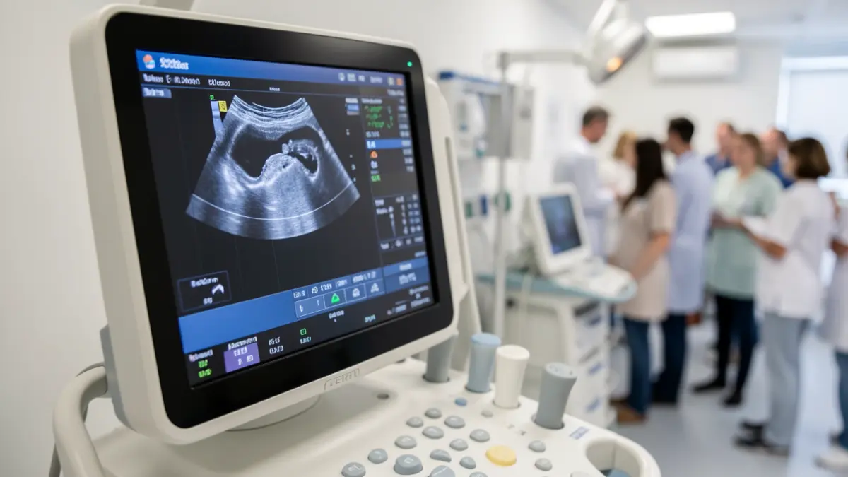 Generic image of an ultrasound machine in a hospital setting.
