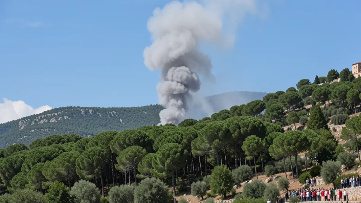 Smoke column over the Gavarres forest.