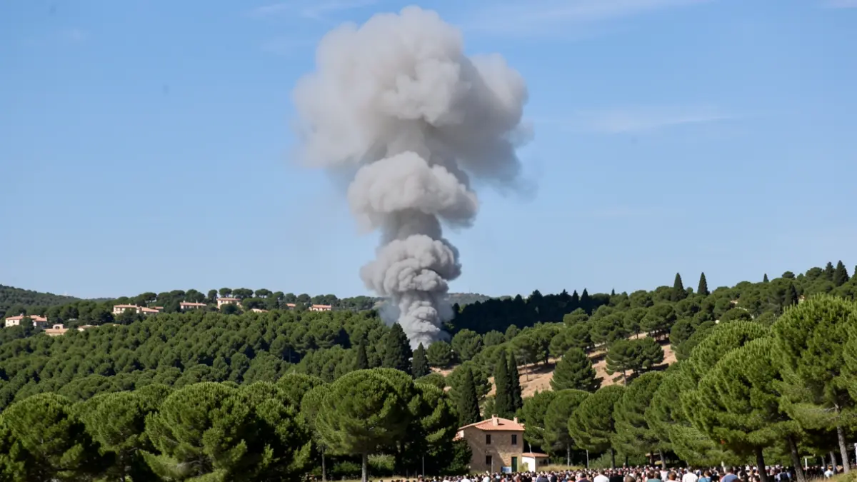 Columna de fum sobre una zona boscosa afectada per l'incendi a les Gavarres.