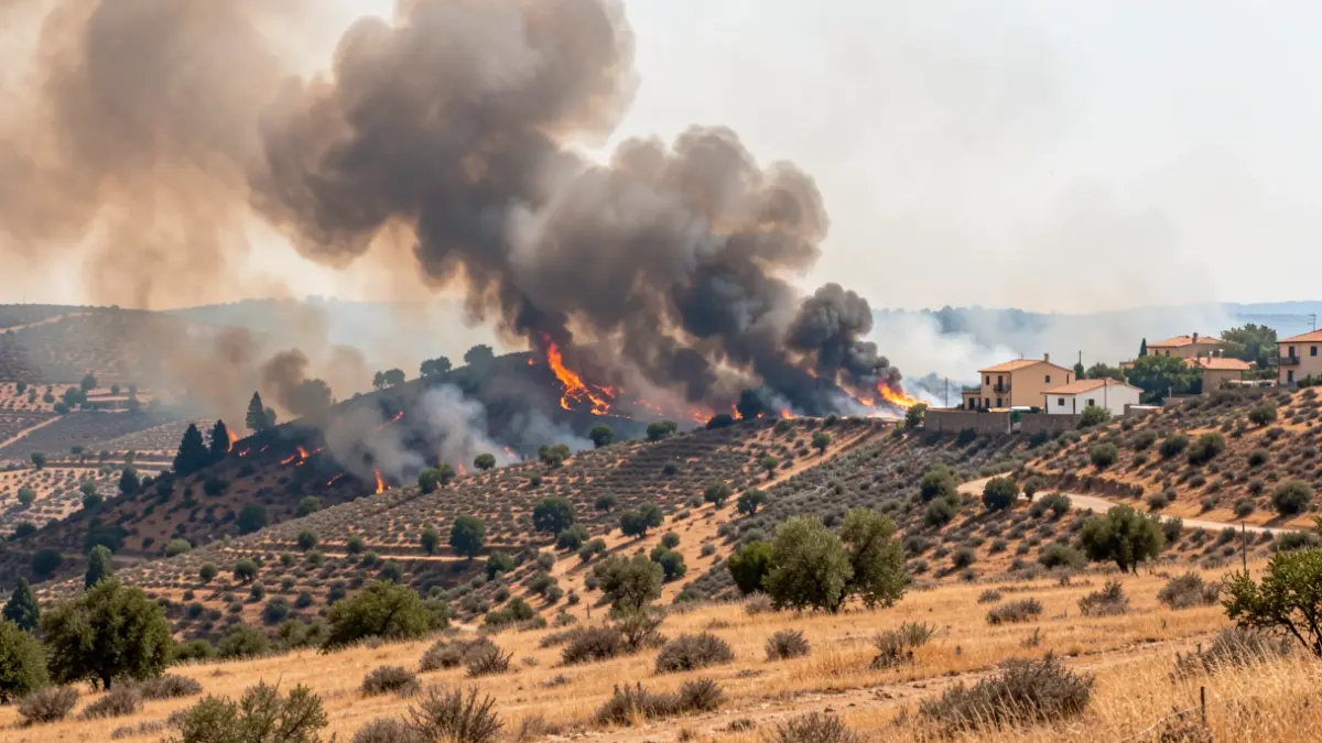 Imatge genèrica d'un incendi forestal amb fum i flames.