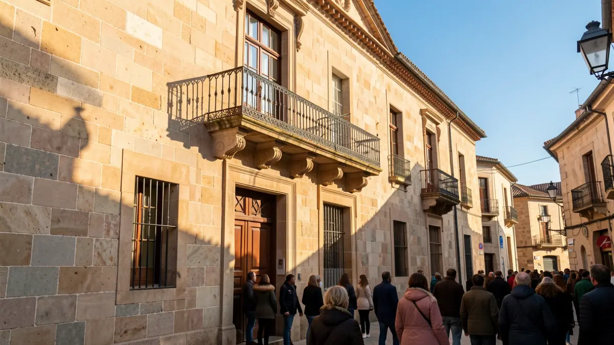 Facade of the Lladó Town Hall during the official reception of the Zizurkil delegation.