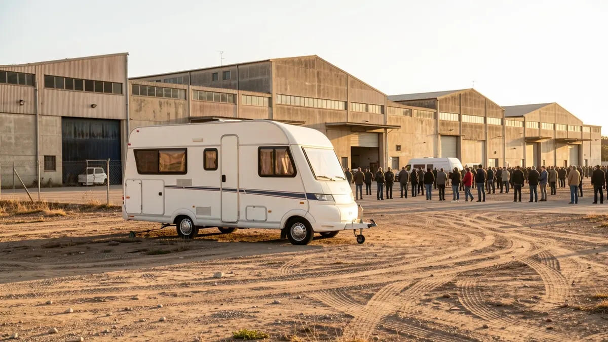 Generic image of a caravan parked in an industrial area.