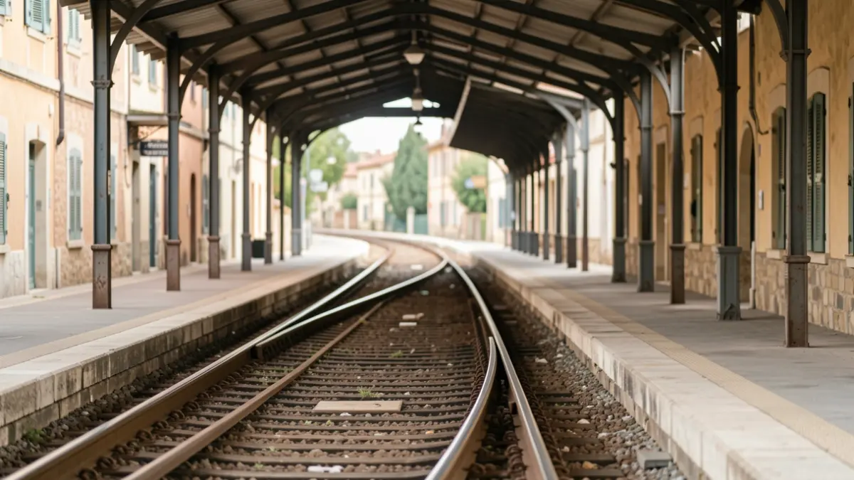 Generic image of a train station with empty tracks.
