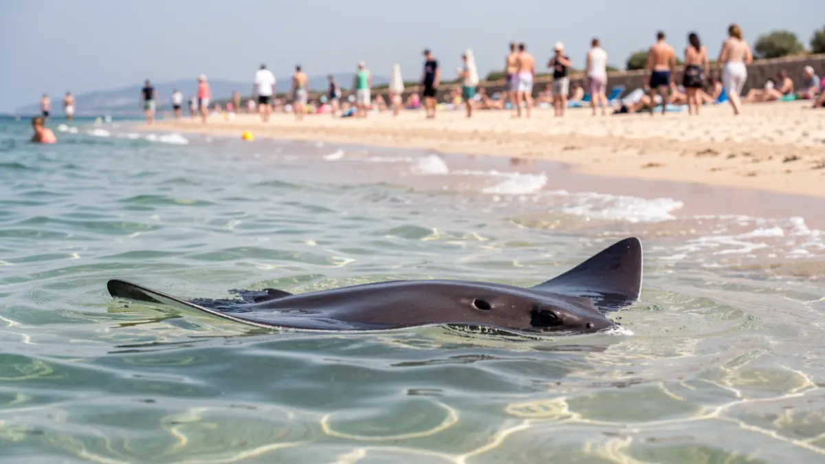 Una mantarraya cerca de la orilla de una playa de Roda de Berà.