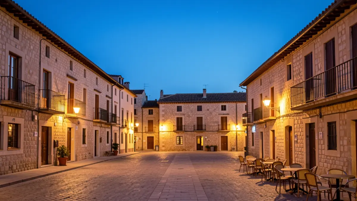 Imagen genérica de una plaza de pueblo catalán al atardecer.