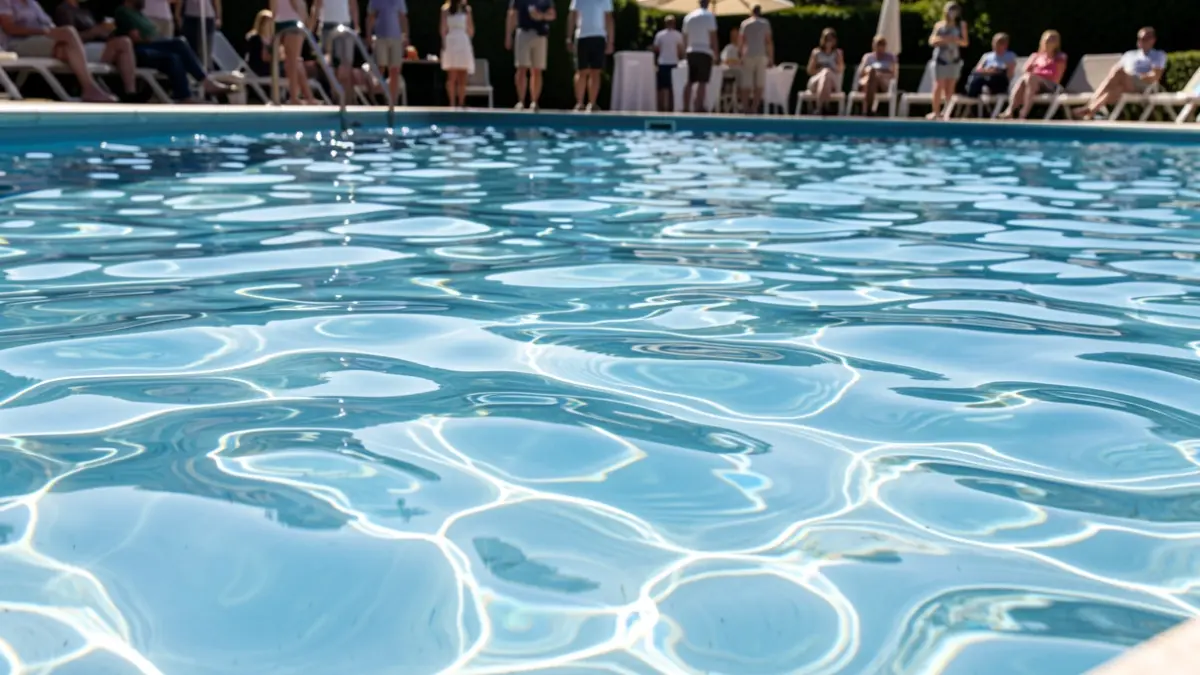 Generic image of a swimming pool with moving water under sunlight.