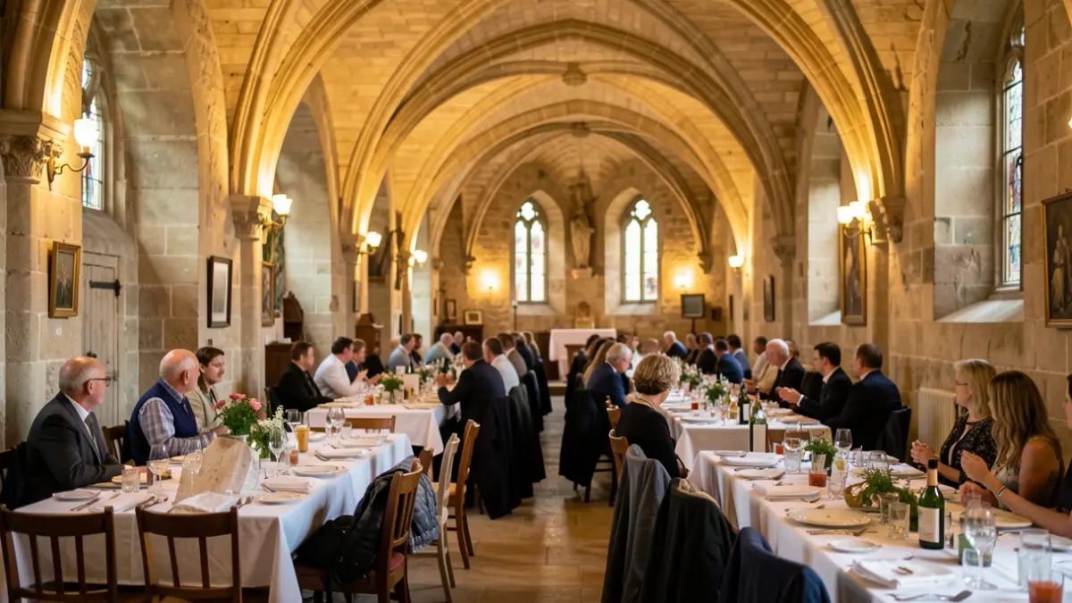 Interior of Sant Francesc church during a community event.