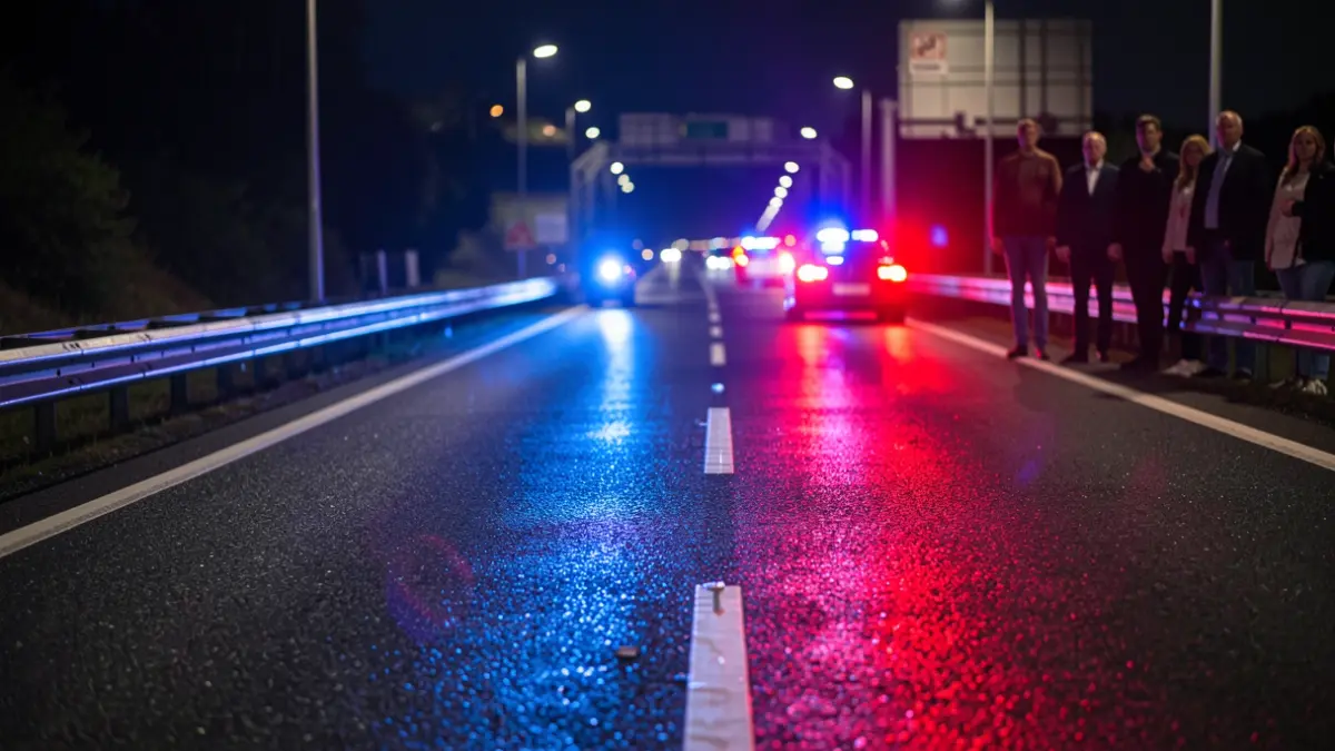 Generic image of police emergency lights reflecting on wet asphalt.