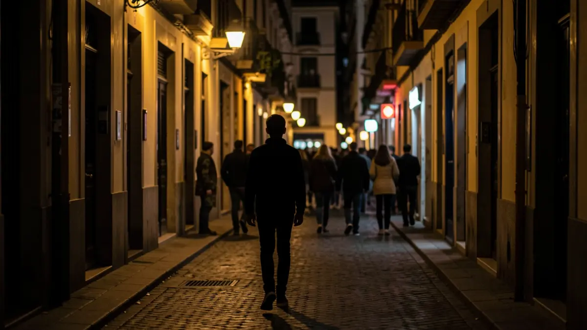 Imatge genèrica d'un carrer fosc a l'Eixample de Barcelona de nit.