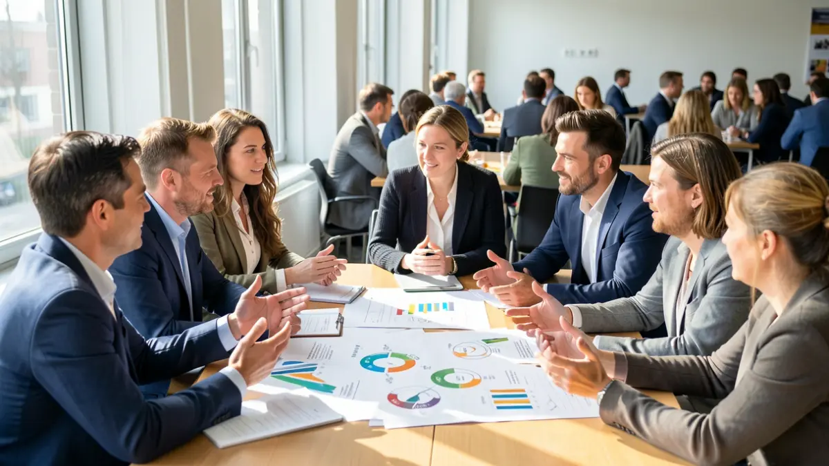 Grup divers de professionals col·laborant en una taula rodona sobre economia circular.
