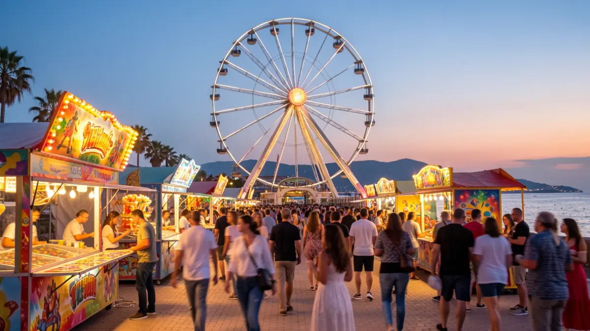 Imagen genérica de un parque de atracciones costero al atardecer.