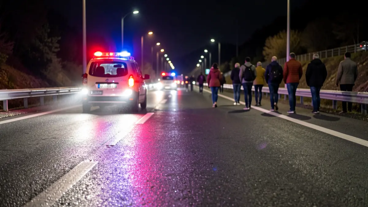 Imagen genérica de luces de emergencia reflejándose en asfalto mojado en Cataluña.