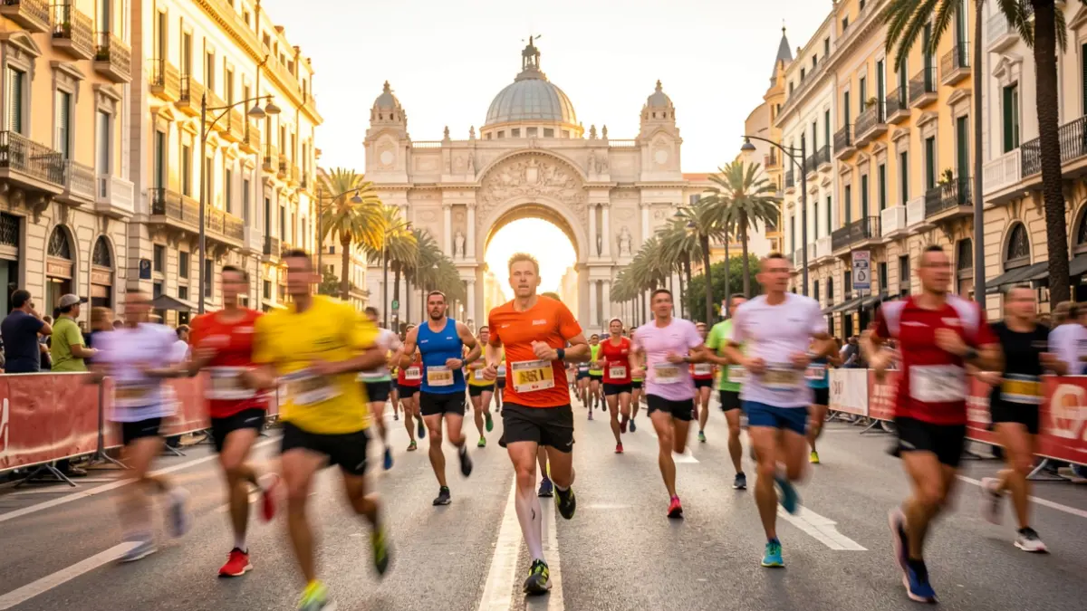 Imagen genérica de una carrera urbana en Barcelona con corredores y arquitectura icónica.