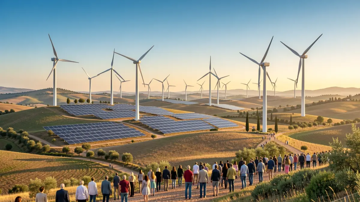 Imatge genèrica de paisatge català amb elements d'energies renovables.