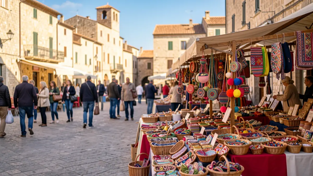 Generic image of a festive market with artisanal products in the Mediterranean.