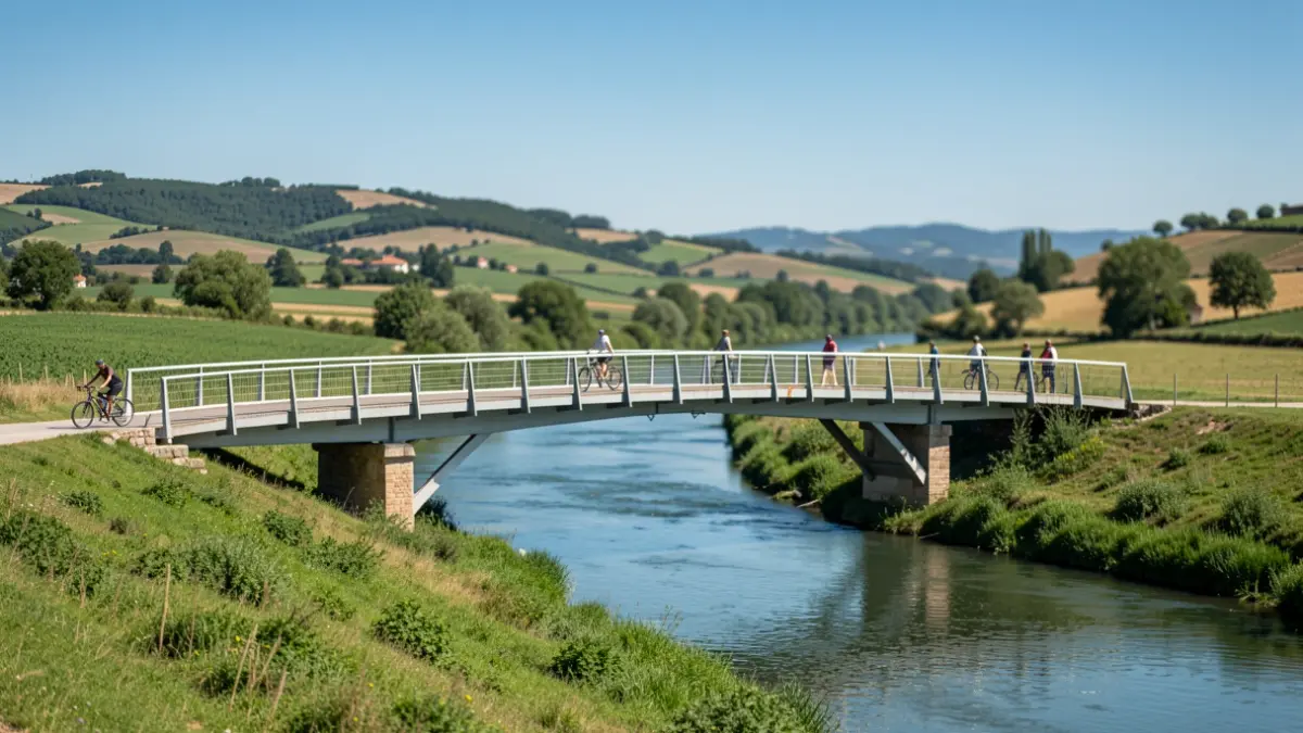 New pedestrian and cyclist footbridge over the Ter River, connecting Bescanó and Sant Gregori.