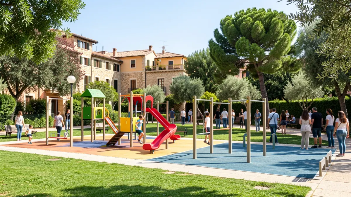 Zona infantil i esportiva renovada al parc del Turó de la Peira, Barcelona.
