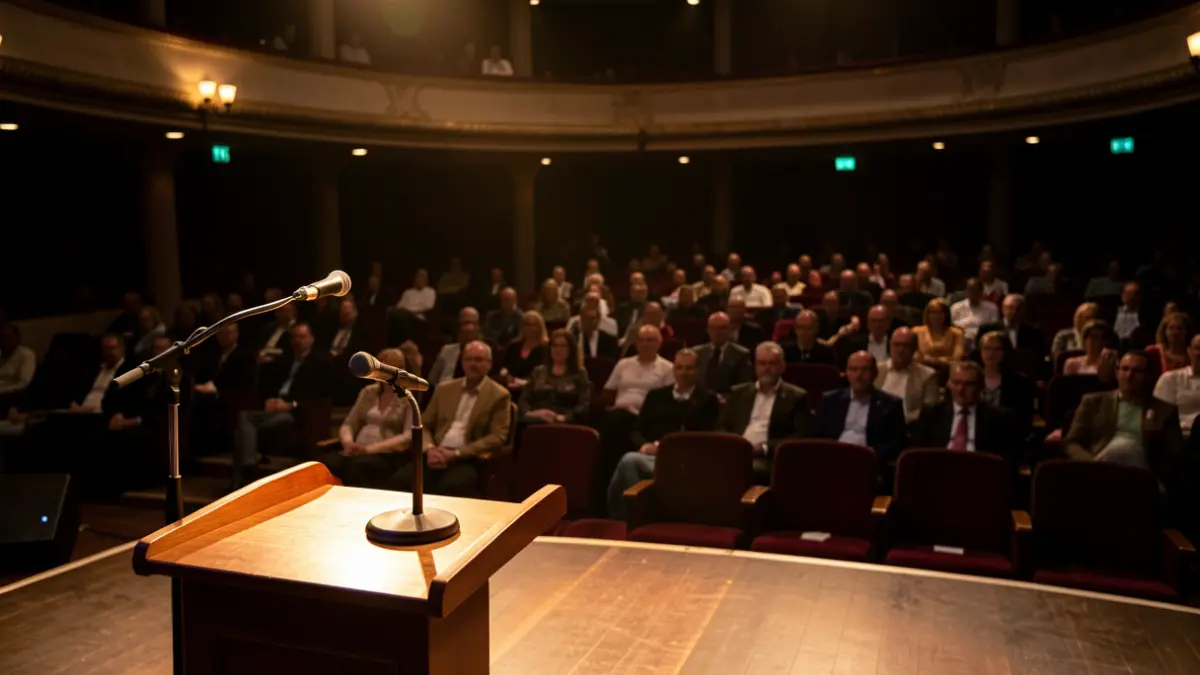 Imatge genèrica d'un escenari de teatre amb un micròfon.