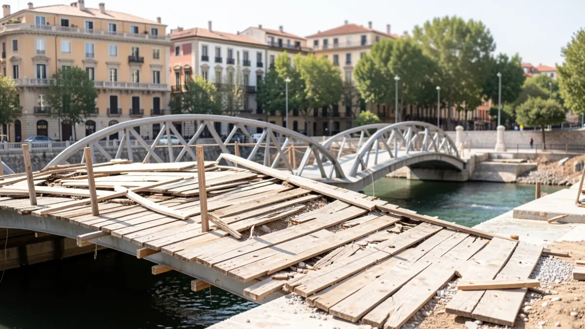 Pasarelas sobre el río Güell en Girona con desperfectos.