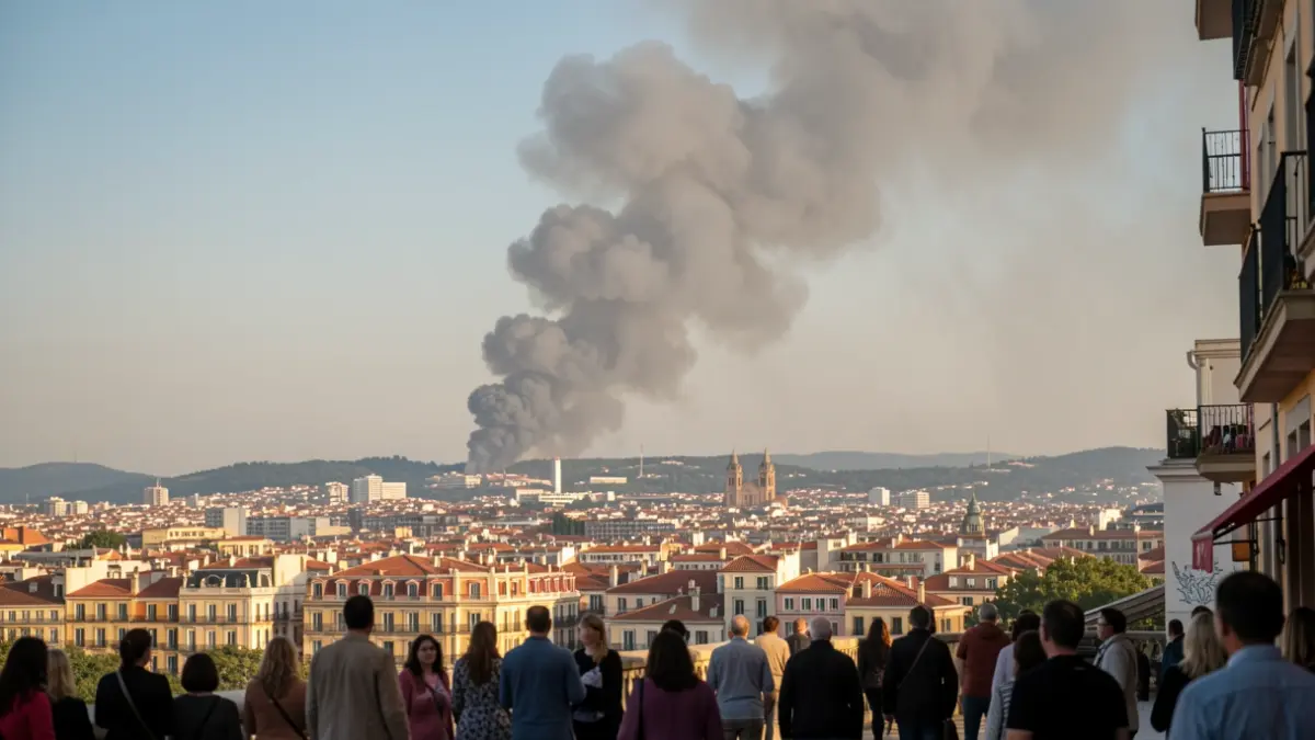 Generic image of fire smoke reaching a Catalan city.