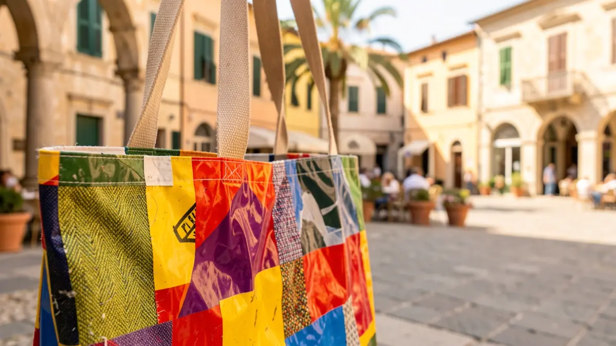 Handbags made from recycled banners of the Festes del Tura.