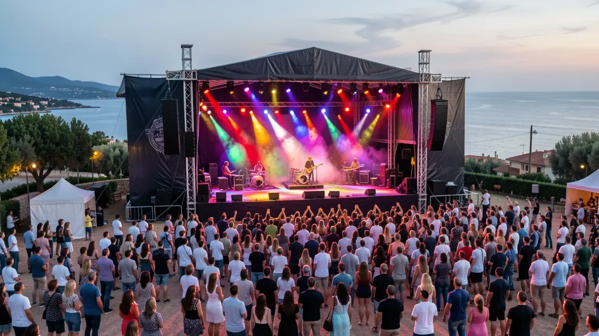 Generic image of a music festival in Roses with stage and crowd.