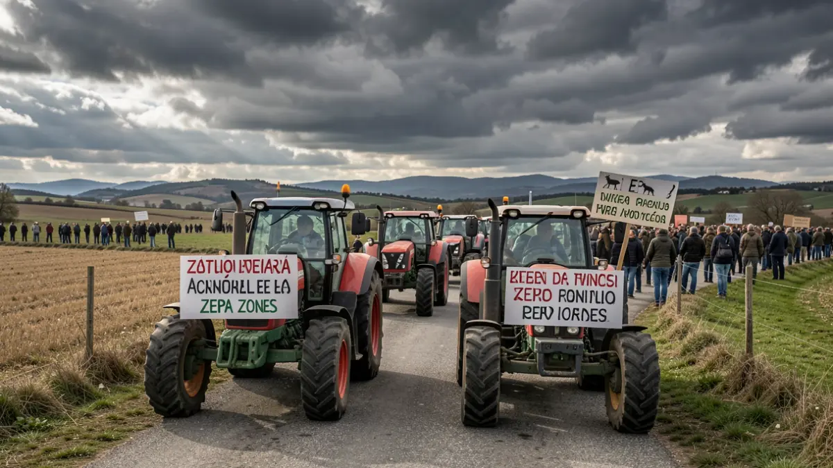 Agricultors protestant amb tractors i pancartes a Lleida.