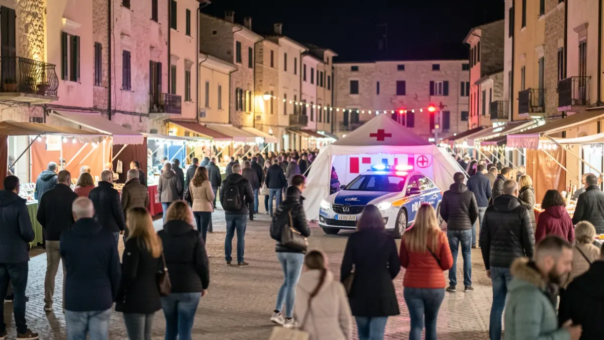 Imatge genèrica d'una festa major nocturna amb dispositius de seguretat i salut.