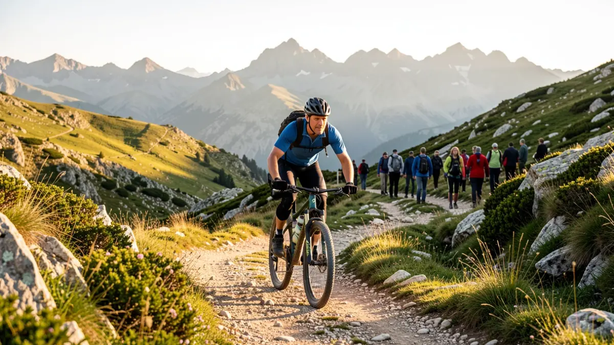 Imagen genérica de un ciclista de montaña en un entorno pirenaico.