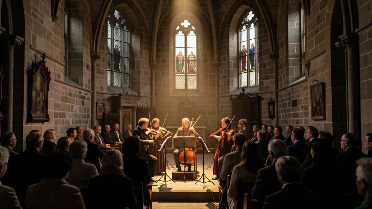 Imagen genérica de un concierto de música antigua en una capilla histórica.