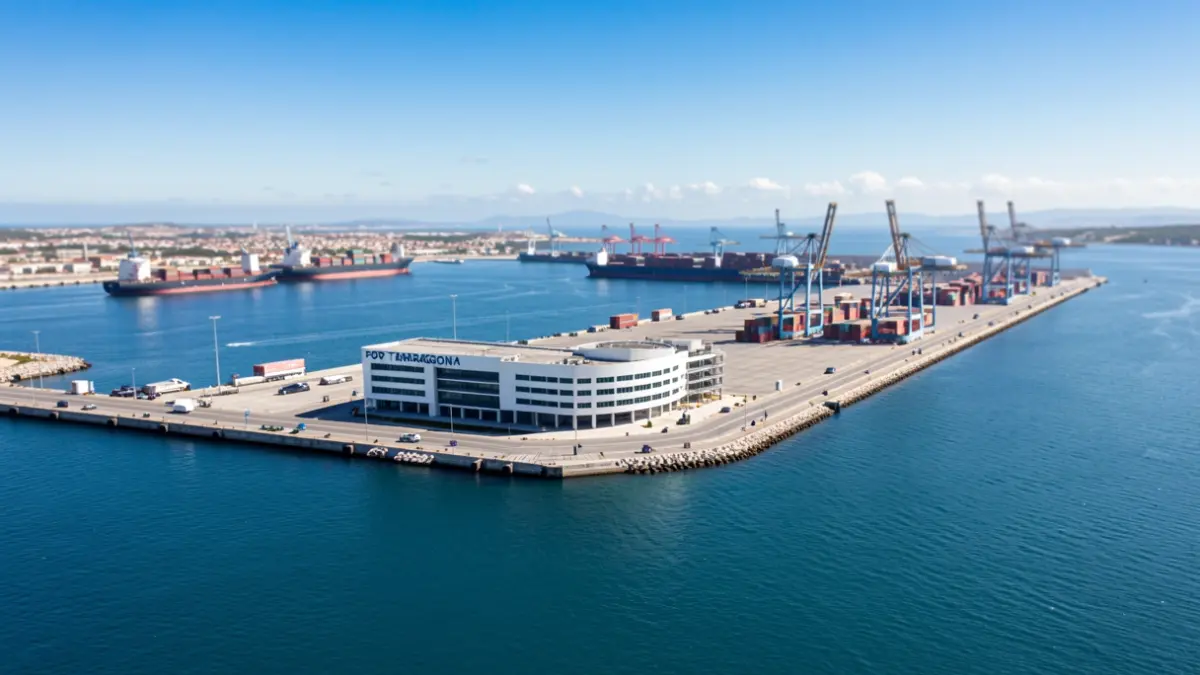 Vista aérea del Puerto de Tarragona con el Tinglado 1 en el Moll de Costa.