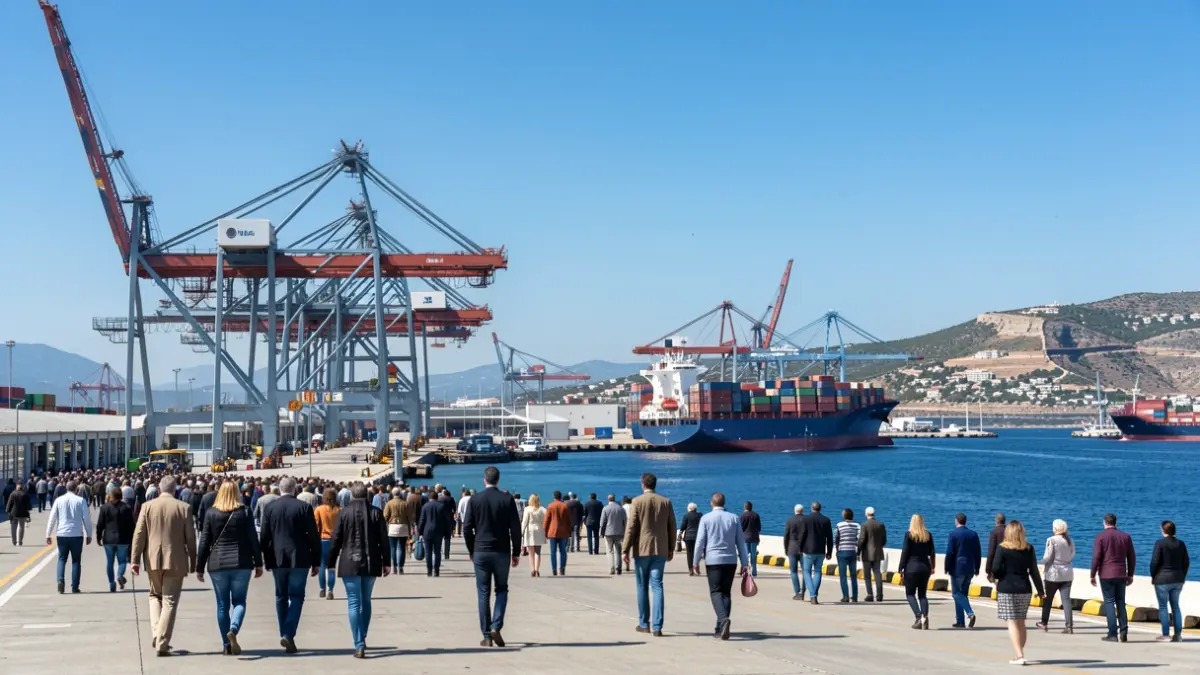 Generic image of the Port of Tarragona facilities with ships and cranes.