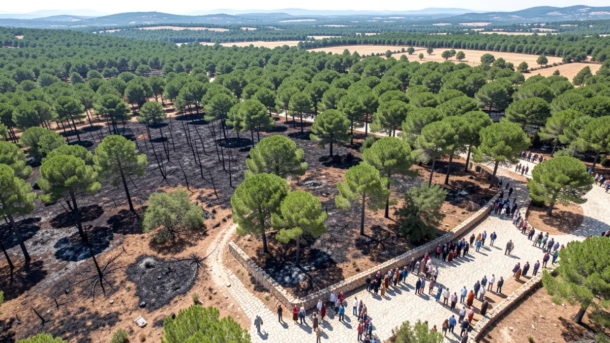 Paisaje forestal de las Gavarres con zonas afectadas por el incendio.
